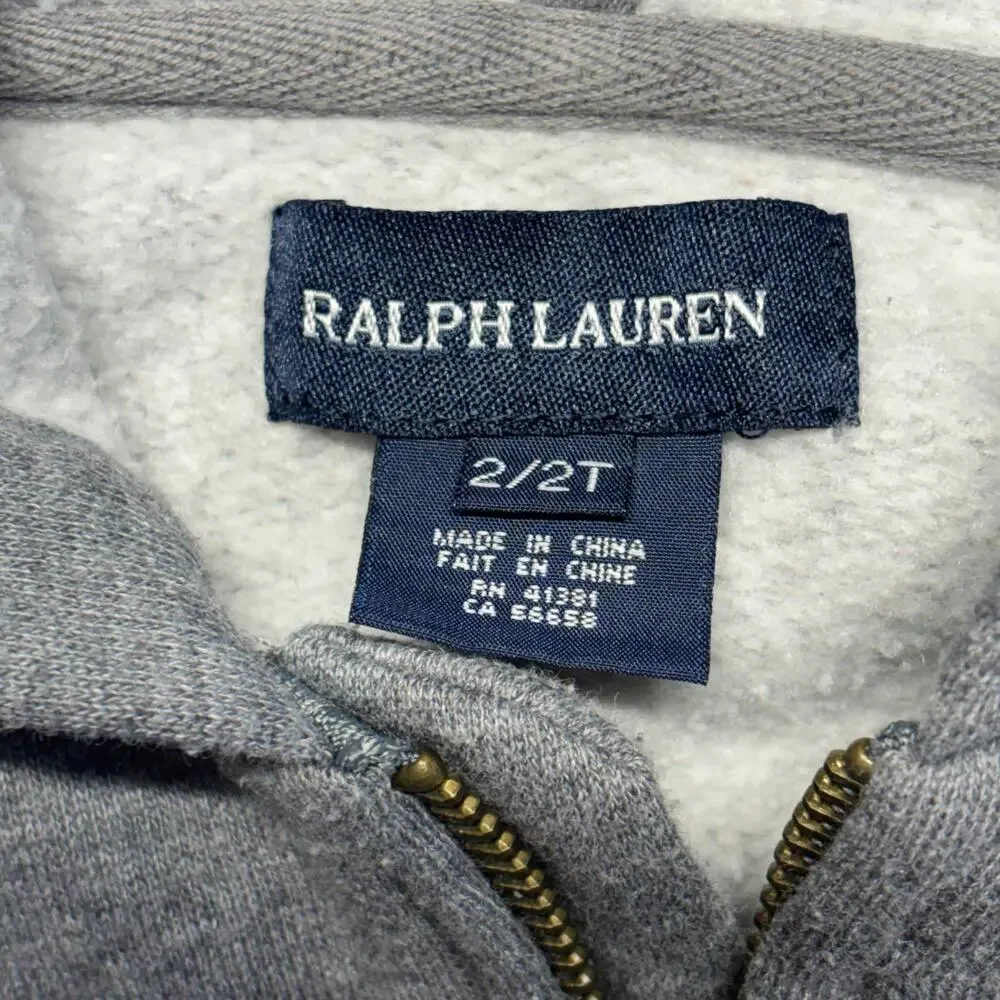 Ralph Lauren Hoodie 2/2T Toddler Gray Sweatshirt Full Zip League Champs Fleece